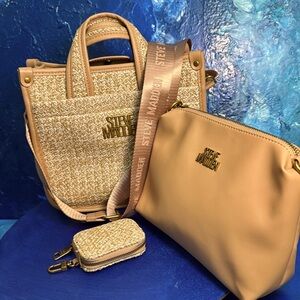 STEVE MADDEN 3 for 1 Satchel Wooven Crossbody Bag w/ AirPod case bag and Wallet